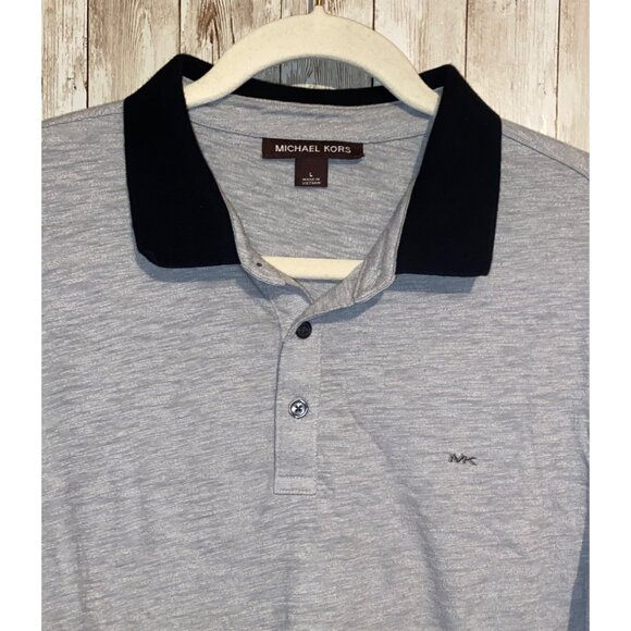 Men's Michael Kors Gray Black Shirt Sleeve Polo Shirt MK Logo Size Large - Picture 2 of 7